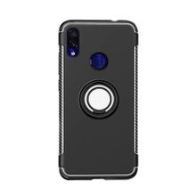 Microcase Xiaomi Redmi Note 7 Pro Yüzük Standlı Armor Siyah Silikon Kılıf