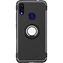 Microcase Xiaomi Redmi Note 7 Yüzük Standlı Armor Siyah Silikon Kılıf