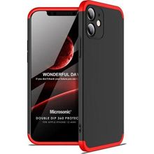 Microsonic Apple iPhone 12 Mini Double Dip 360 Protective Siyah Kırmızı Cep Telefonu Kılıfı