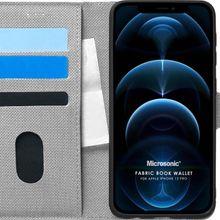 Microsonic Apple iPhone 12 Pro Fabric Book Wallet Gri Cep Telefonu Kılıfı
