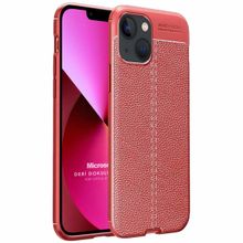 Microsonic Apple iPhone 13 Deri Dokulu Silikon Kırmızı Cep Telefonu Kılıfı