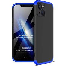 Microsonic Apple İphone 13 Double Dip 360 Protective Siyah Mavi Cep Telefonu Kılıfı