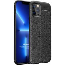 Microsonic Apple iPhone 13 Pro Deri Dokulu Silikon Siyah Cep Telefonu Kılıfı