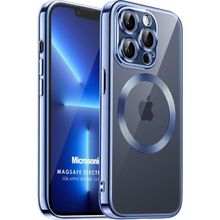 Microsonic Apple iPhone 13 Pro Magsafe Luxury Electroplate Mavi Cep Telefonu Kılıfı