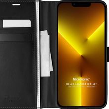 Microsonic Apple İphone 13 Pro Max Delux Leather Wallet Siyah Cep Telefonu Kılıfı