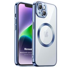 Microsonic Apple iPhone 14 Mag Safe Luxury Electroplate Mavi Cep Telefonu Kılıfı