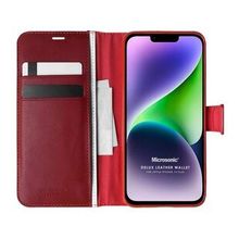 Microsonic Apple iPhone 14 Plus Delux Leather Wallet Kırmızı Cep Telefonu Kılıfı