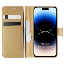 Microsonic Apple iPhone 14 Pro Delux Leather Wallet Gold Cep Telefonu Kılıfı