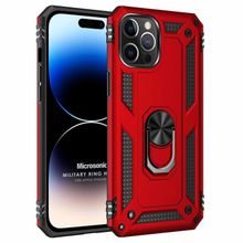 Microsonic Apple iPhone 14 Pro Military Ring Holder Kırmızı Cep Telefonu Kılıfı