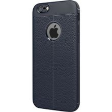 Microsonic Apple iPhone 6 Plus Suni Deri Dokulu Silikon Lacivert Kılıf