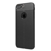 Microsonic Apple iPhone 8 Plus Suni Deri Dokulu Silikon Siyah Kılıf