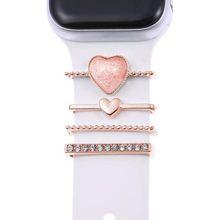 Microsonic Apple Watch 6 40 mm için Süsü Charm İnci Kalp Rose Gold Kordon