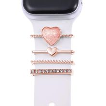 Microsonic Apple Watch 6 44 mm Charm İnci Kalp Rose Gold Kordon Süsü