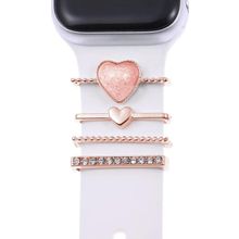 Microsonic Apple Watch 7 45 mm için Süsü Charm İnci Kalp Rose Gold Kordon