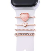 Microsonic Apple Watch 8 45 mm için Süsü Charm İnci Kalp Rose Gold Kordon