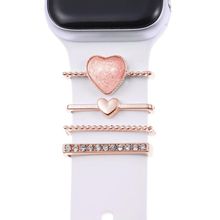 Microsonic Apple Watch 9 45 mm Charm İnci Kalp Rose Gold Kordon Süsü