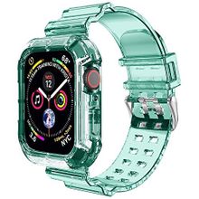 Microsonic Apple Watch SE 44 mm Transparent Clear Band Yeşil Uyumlu Kordon