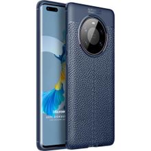 Microsonic Huawei Mate 40 Pro Deri Dokulu Silikon Lacivert Cep Telefonu Kılıfı