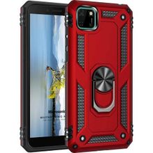 Microsonic Huawei Y5P Military Ring Holder Kırmızı Cep Telefonu Kılıfı