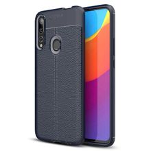 Microsonic Huawei Y9 Prime 2019 Deri Dokulu Silikon Lacivert Cep Telefonu Kılıfı