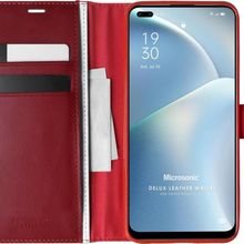 Microsonic Oppo Reno 4 Lite Delux Leather Wallet Kırmızı Cep Telefonu Kılıfı
