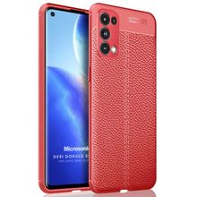 Microsonic Oppo Reno 5 Pro 5G Deri Dokulu Silikon Kırmızı Cep Telefonu Kılıfı