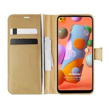 Microsonic Samsung Galaxy A11 Delux Leather Wallet Gold Kılıf