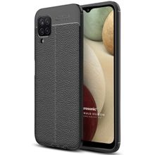 Microsonic Samsung Galaxy A12 Deri Dokulu Silikon Siyah Kılıf