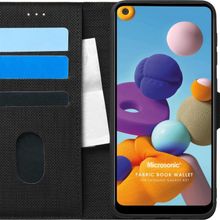 Microsonic Samsung Galaxy A21 Fabric Book Wallet Siyah Kılıf
