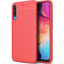 Microsonic Samsung Galaxy A50 Deri Dokulu Kırmızı Silikon Kılıf