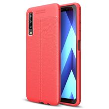 Microsonic Samsung Galaxy A7 2018 Deri Dokulu Silikon Kırmızı Kılıf
