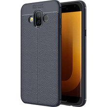 Microsonic Samsung Galaxy J7 Duo Deri Dokulu Silikon Lacivert Kılıf
