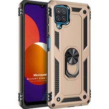 Microsonic Samsung Galaxy M12 Military Ring Holder Gold Cep Telefonu Kılıfı
