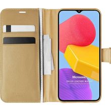 Microsonic Samsung Galaxy M13 Delux Leather Wallet Gold Cep Telefonu Kılıfı