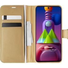 Microsonic Samsung Galaxy M51 Delux Leather Wallet Gold Cep Telefonu Kılıfı