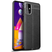 Microsonic Samsung Galaxy M51 Siyah Deri Dokulu Silikon Cep Telefon Kılıfı