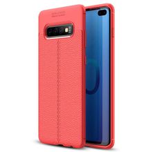 Microsonic Samsung Galaxy S10 Plus Deri Dokulu Kırmızı Silikon Kılıf