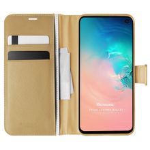 Microsonic Samsung Galaxy S10E Delux Leather Wallet Gold Cep Telefonu Kılıf
