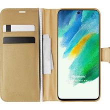 Microsonic Samsung Galaxy S21 FE Delux Leather Wallet Gold Cep Telefonu Kılıfı