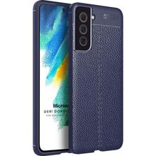 Microsonic Samsung Galaxy S21 FE Deri Dokulu Silikon Lacivert Cep Telefonu Kılıfı