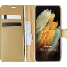 Microsonic Samsung Galaxy S21 Ultra Delux Leather Wallet Gold Cep Telefonu Kılıfı