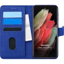 Microsonic Samsung Galaxy S21 Ultra Fabric Book Wallet Lacivert Cep Telefonu Kılıfı