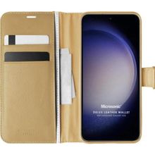 Microsonic Samsung Galaxy S23 Delux Leather Wallet Gold Cep Telefonu Kılıfı
