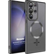 Microsonic Samsung Galaxy S23 Ultra MagSafe Luxury Electroplate Siyah Cep Telefonu Kılıfı