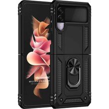 Microsonic Samsung Galaxy Z Flip 3 Military Ring Holder Siyah Cep Telefonu Kılıfı