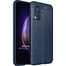 Microsonic Vivo V21 Deri Dokulu Silikon Lacivert Cep Telefonu Kılıfı