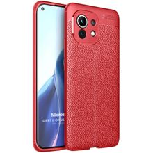 Microsonic Xiaomi Mi 11 Deri Dokulu Silikon Kırmızı Kılıf