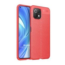 Microsonic Xiaomi Mi 11 Lite Deri Dokulu Silikon Kırmızı Kılıf