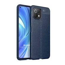 Microsonic Xiaomi Mi 11 Lite Deri Dokulu Silikon Lacivert Kılıf