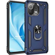 Microsonic Xiaomi Mi 11 Lite Military Ring Holder Lacivert Kılıf